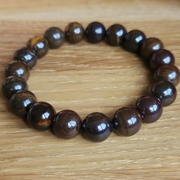 Brown Tiger Iron Beads Bracelet, Stretch, Hand Crafted - Picture 8 of 9